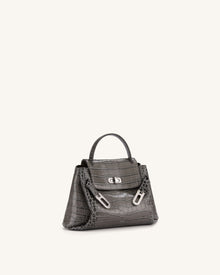 Rhea Small Double Buckle Shoulder Bag - Grey Croc
