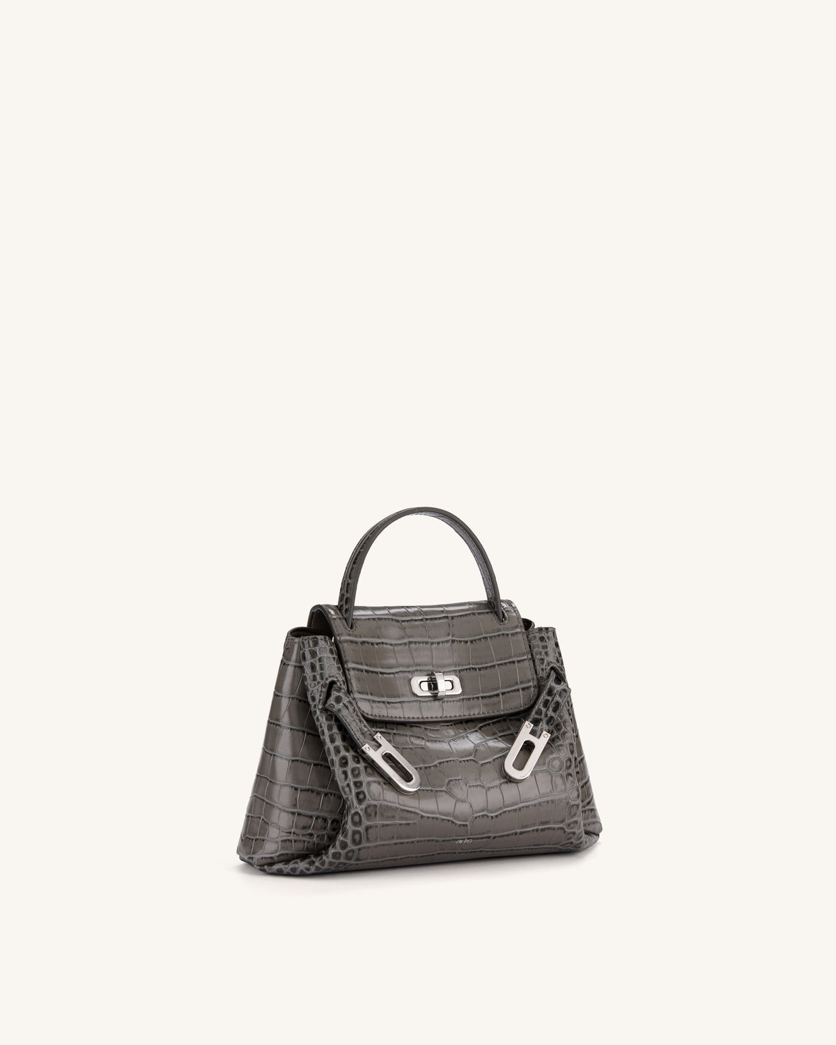 Rhea Small Double Buckle Shoulder Bag - Grey Croc
