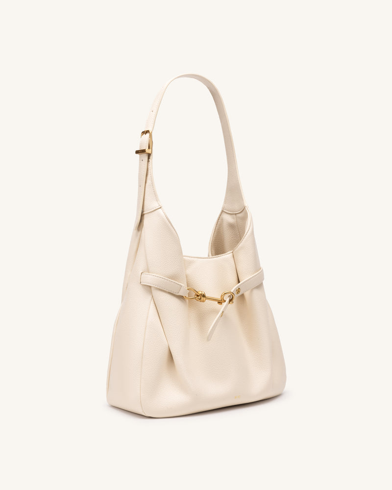 Alina Pebbled Hobo Bag - White
