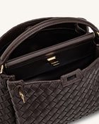 Carmen Woven Top Handle Bag - Dark Brown