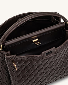 Carmen Woven Top Handle Bag - Dark Brown