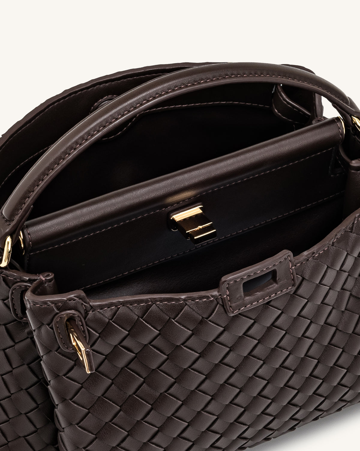 Carmen Woven Top Handle Bag - Dark Brown