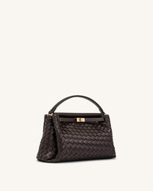 Carmen Woven Top Handle Bag - Dark Brown