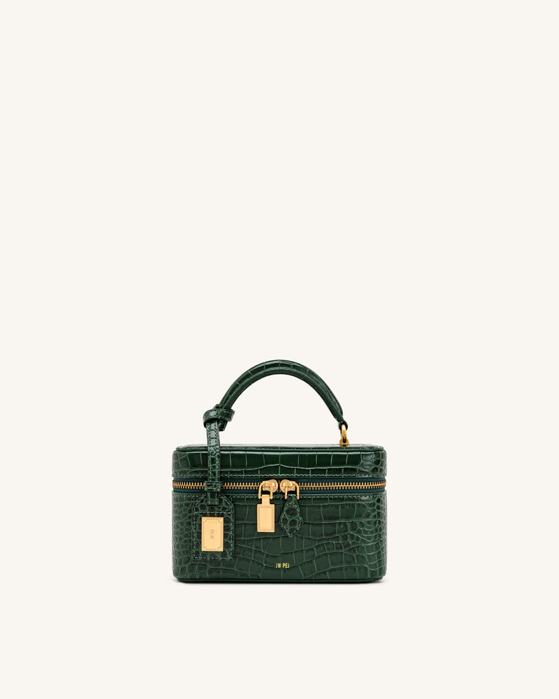 Cleo Box Shape Top Handle Bag - Forest Green Croc