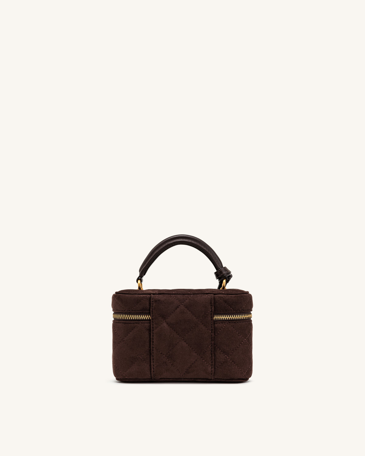 Cleo Faux Suede Box Shape Top Handle Bag - Dark Chocolate Brown