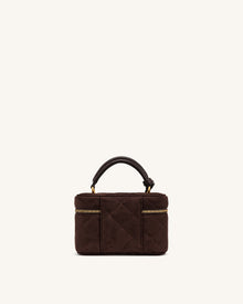 Cleo Faux Suede Box Shape Top Handle Bag - Dark Chocolate Brown