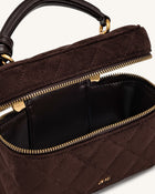 Cleo Faux Suede Box Shape Top Handle Bag - Dark Chocolate Brown
