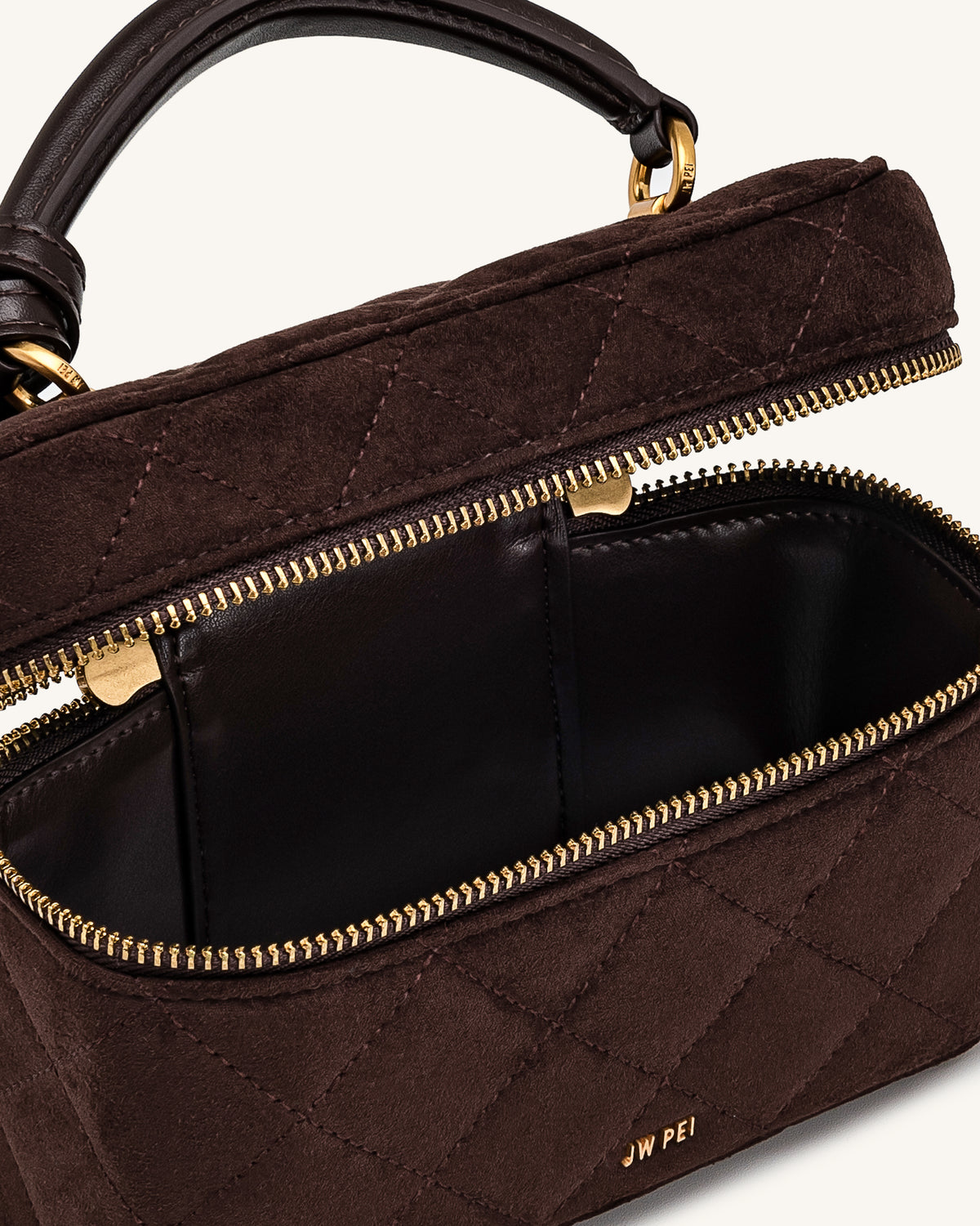 Cleo Faux Suede Box Shape Top Handle Bag - Dark Chocolate Brown