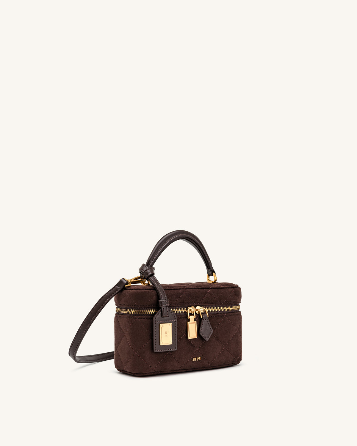 Cleo Faux Suede Box Shape Top Handle Bag - Dark Chocolate Brown