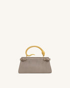 Elena Snake Handle Faux Suede Top Handle Bag - Taupe