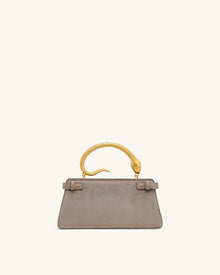 Elena Snake Handle Faux Suede Top Handle Bag - Taupe