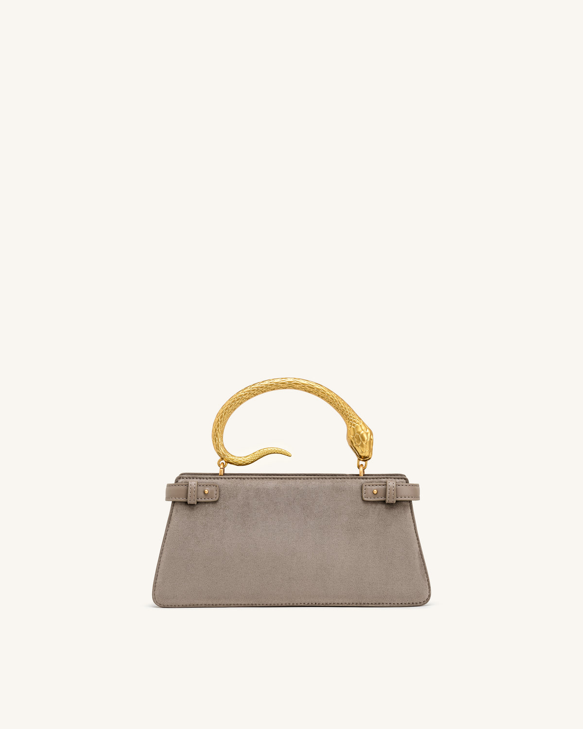 Elena Snake Handle Faux Suede Top Handle Bag - Taupe