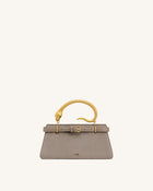 Elena Snake Handle Faux Suede Top Handle Bag - Taupe