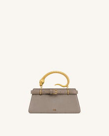 Elena Snake Handle Faux Suede Top Handle Bag - Taupe