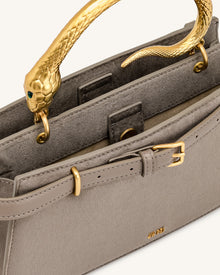 Elena Snake Handle Faux Suede Top Handle Bag - Taupe