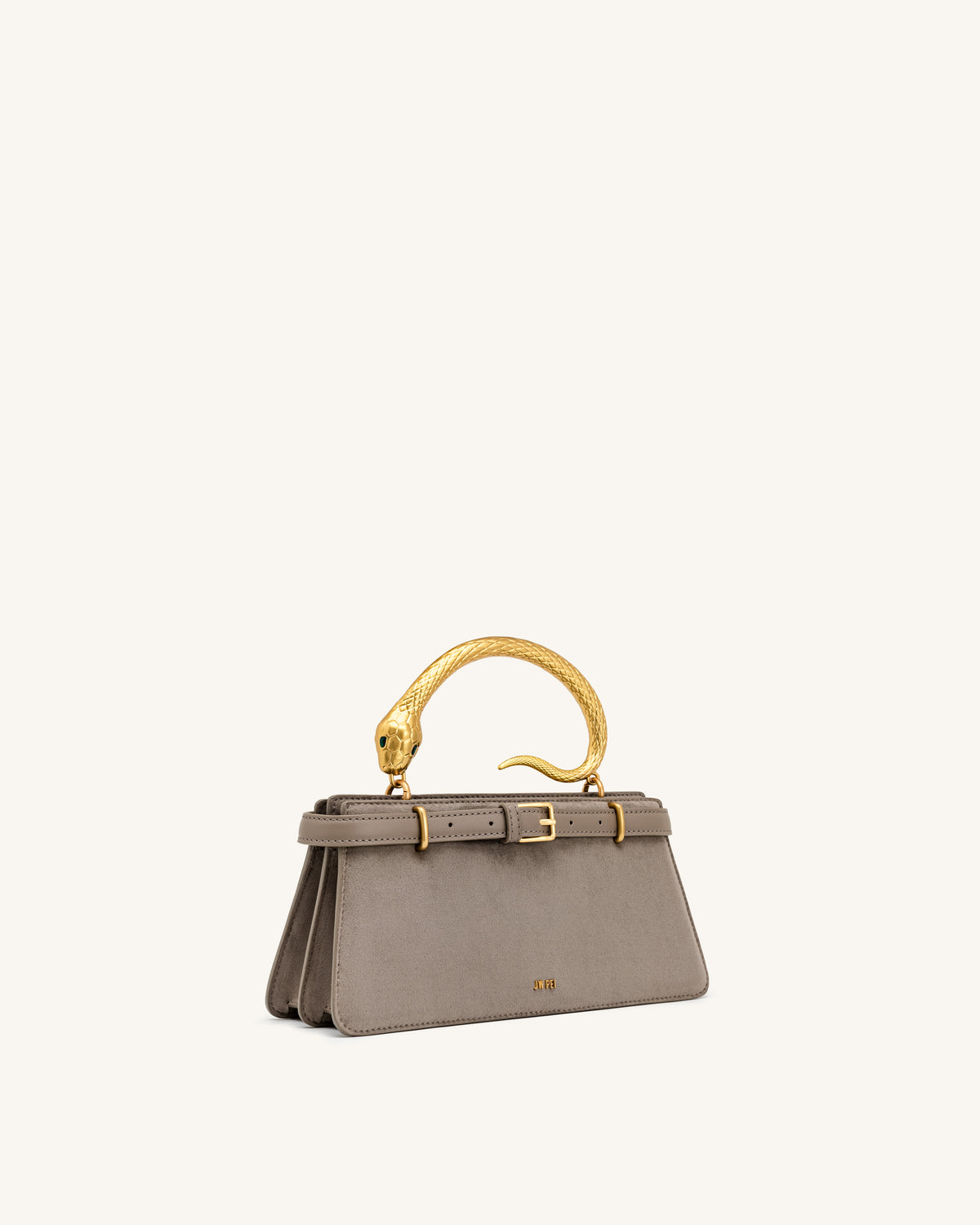 Elena Snake Handle Faux Suede Top Handle Bag - Taupe