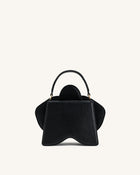Flora Orchid Shaped Top Handle Bag - Black White Canvas