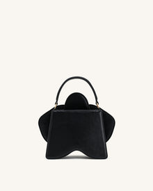 Flora Orchid Shaped Top Handle Bag - Black White Canvas