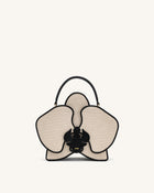 Flora Orchid Shaped Top Handle Bag - Black White Canvas