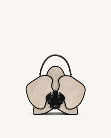 Flora Orchid Shaped Top Handle Bag - Black White Canvas