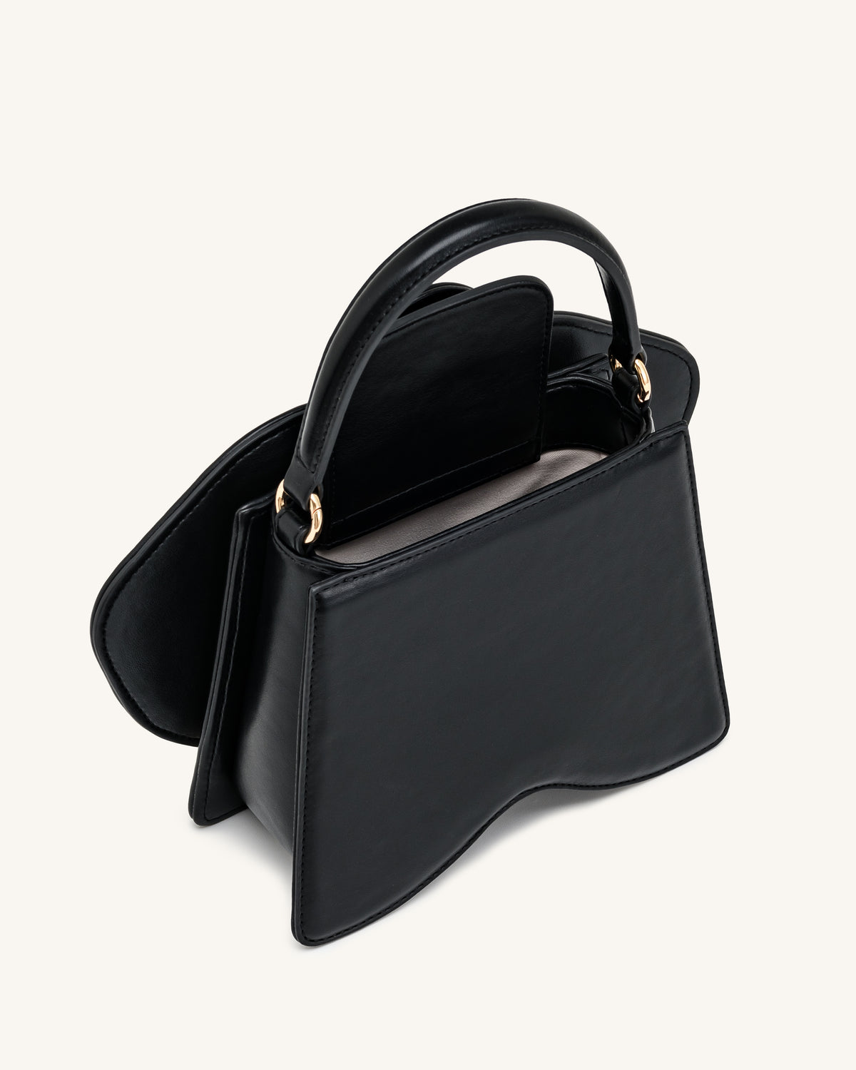 Flora Orchid Shaped Top Handle Bag - Black White Canvas