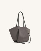 Nala Faux Suede Wide Tote Bag - Dark Gray