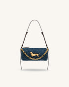 Lucienne Dachshund Quilted Chain Shoulder Bag - Blue Denim