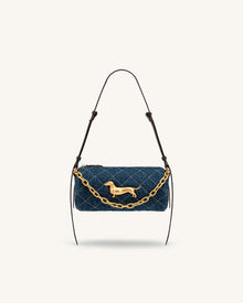 Lucienne Dachshund Quilted Chain Shoulder Bag - Blue Denim