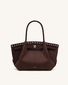 Hana Medium Faux Suede Tote Bag - Dark Chocolate Brown