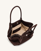 Hana Medium Faux Suede Tote Bag - Dark Chocolate Brown
