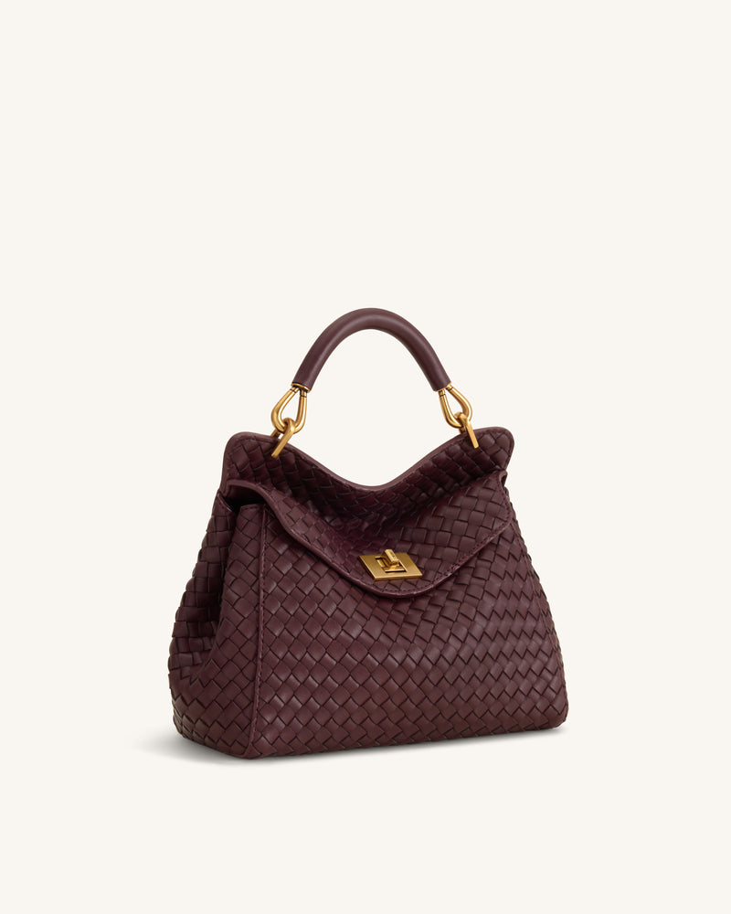 Lucia Classic Woven Top Handle Bag - Dark Burgundy