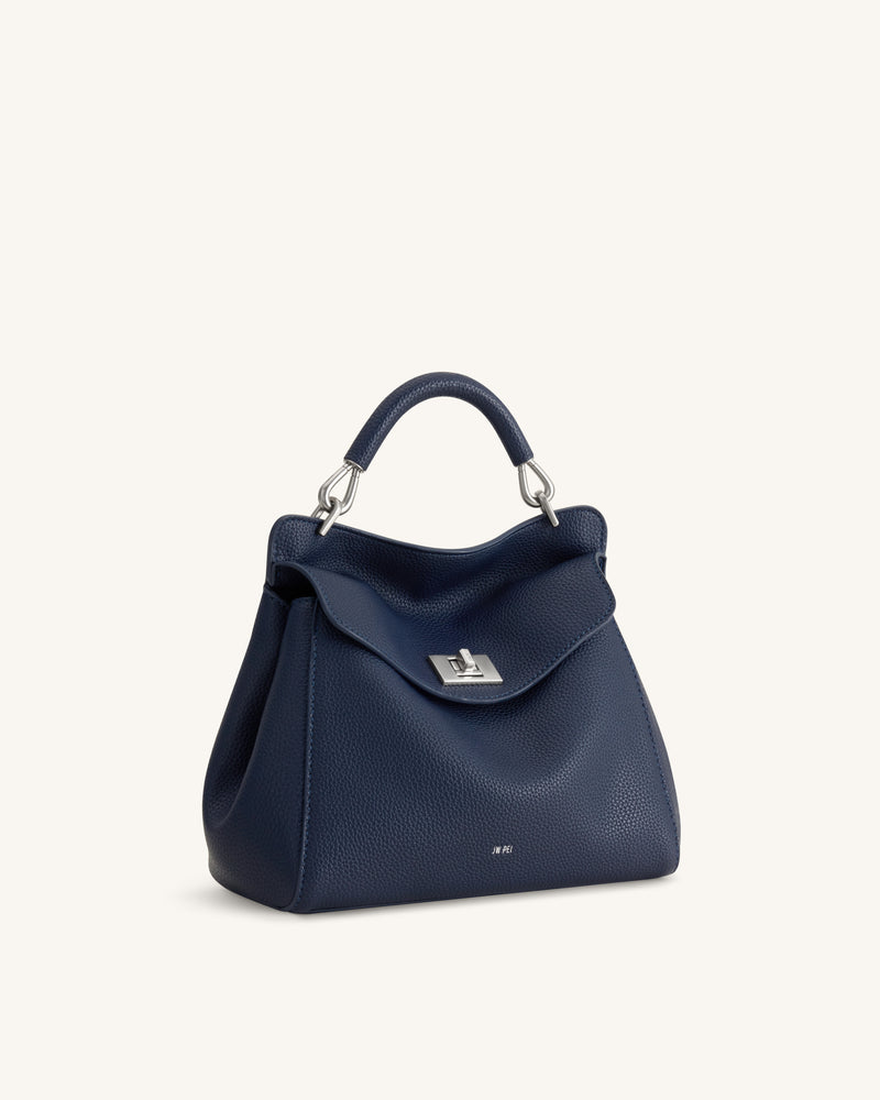 Lucia Classic Top Handle Bag - Navy Blue