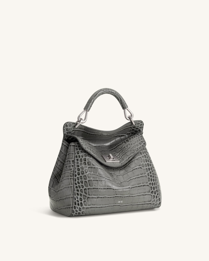 Lucia Classic Top Handle Bag - Grey Croc