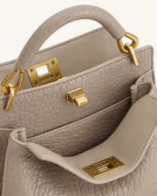 Lucia Elephant-Effect Top Handle Bag - Stone Gray