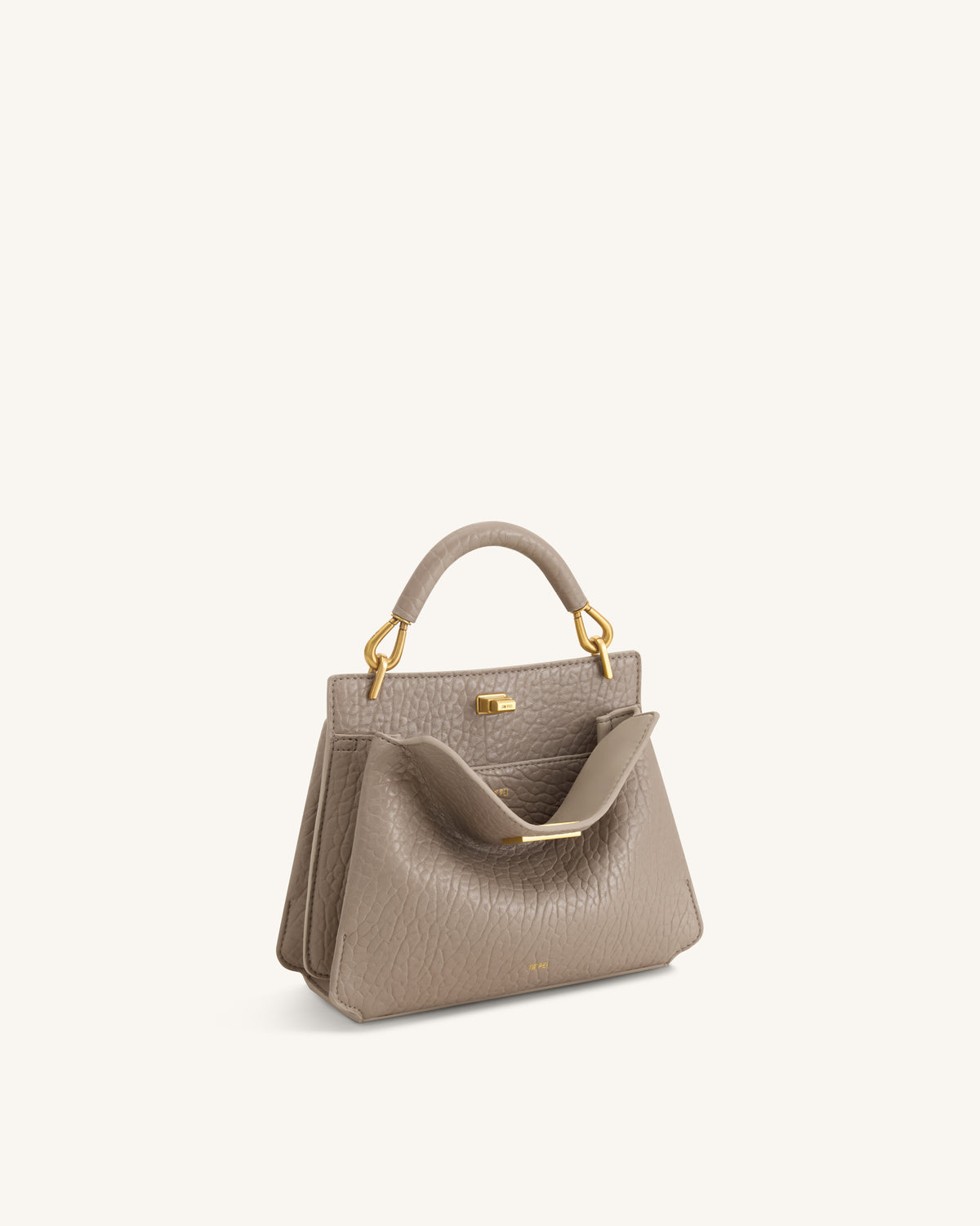 Lucia Elephant-Effect Top Handle Bag - Stone Gray