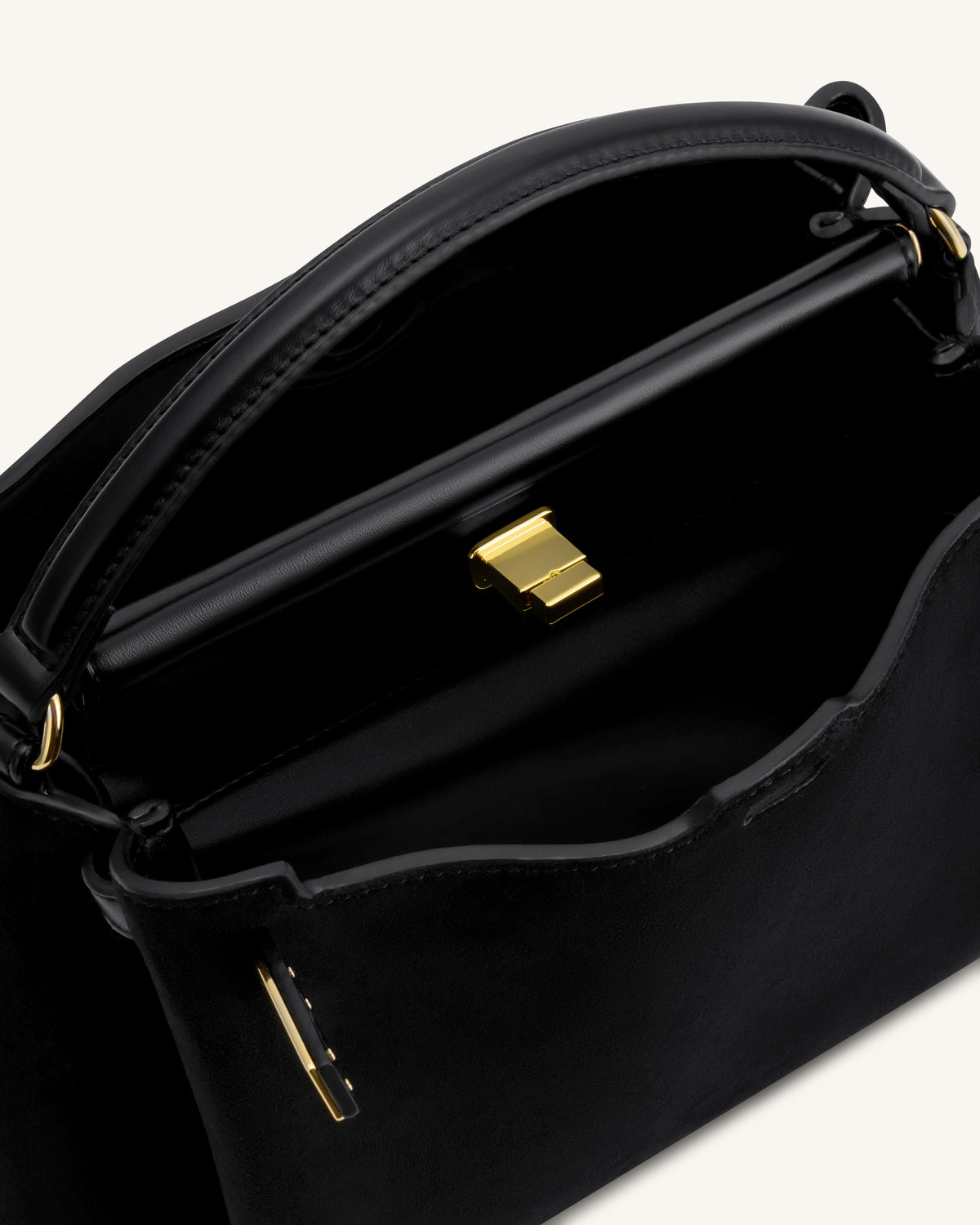 Carmen Faux Suede Top Handle Bag - Black