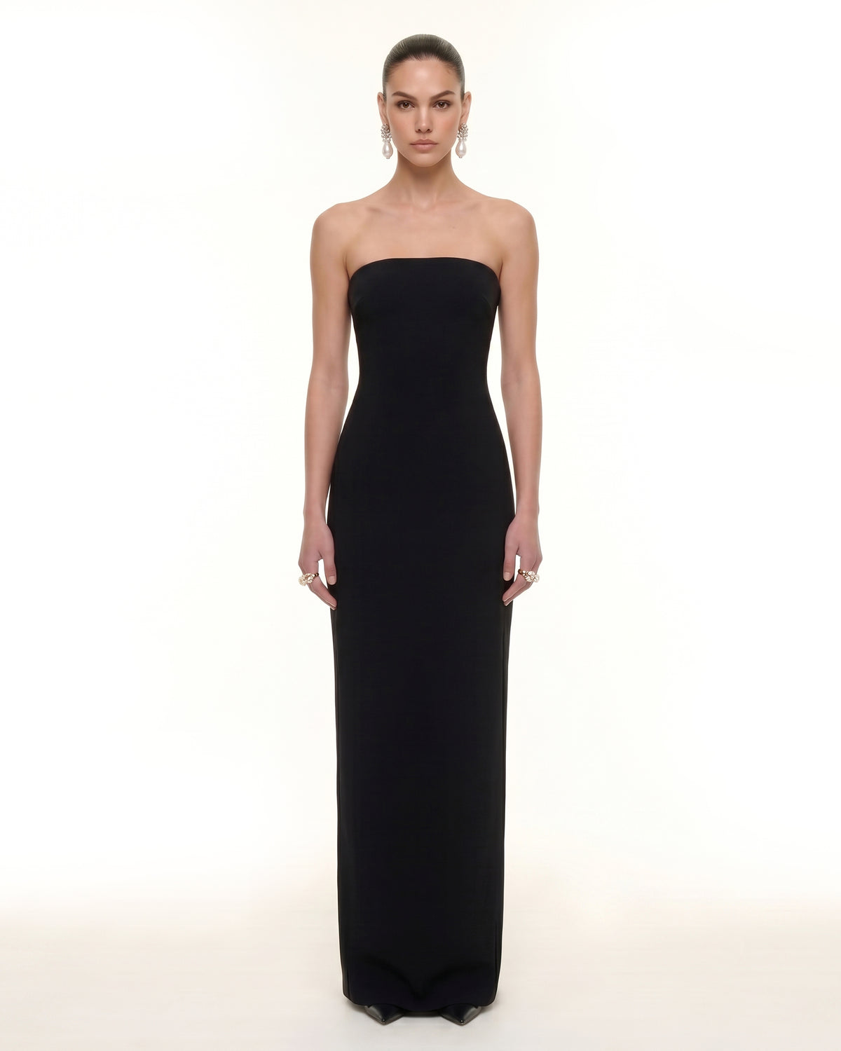 Crystal-Trim Capelet Maxi Dress - Black & Ivory