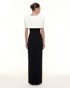 Crystal-Trim Capelet Maxi Dress - Black & Ivory