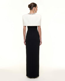 Crystal-Trim Capelet Maxi Dress - Black & Ivory