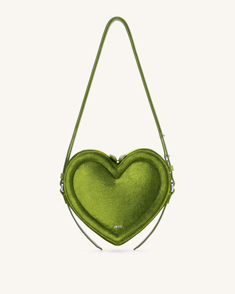 Arlene Velvet Heart Shaped Bag - Green