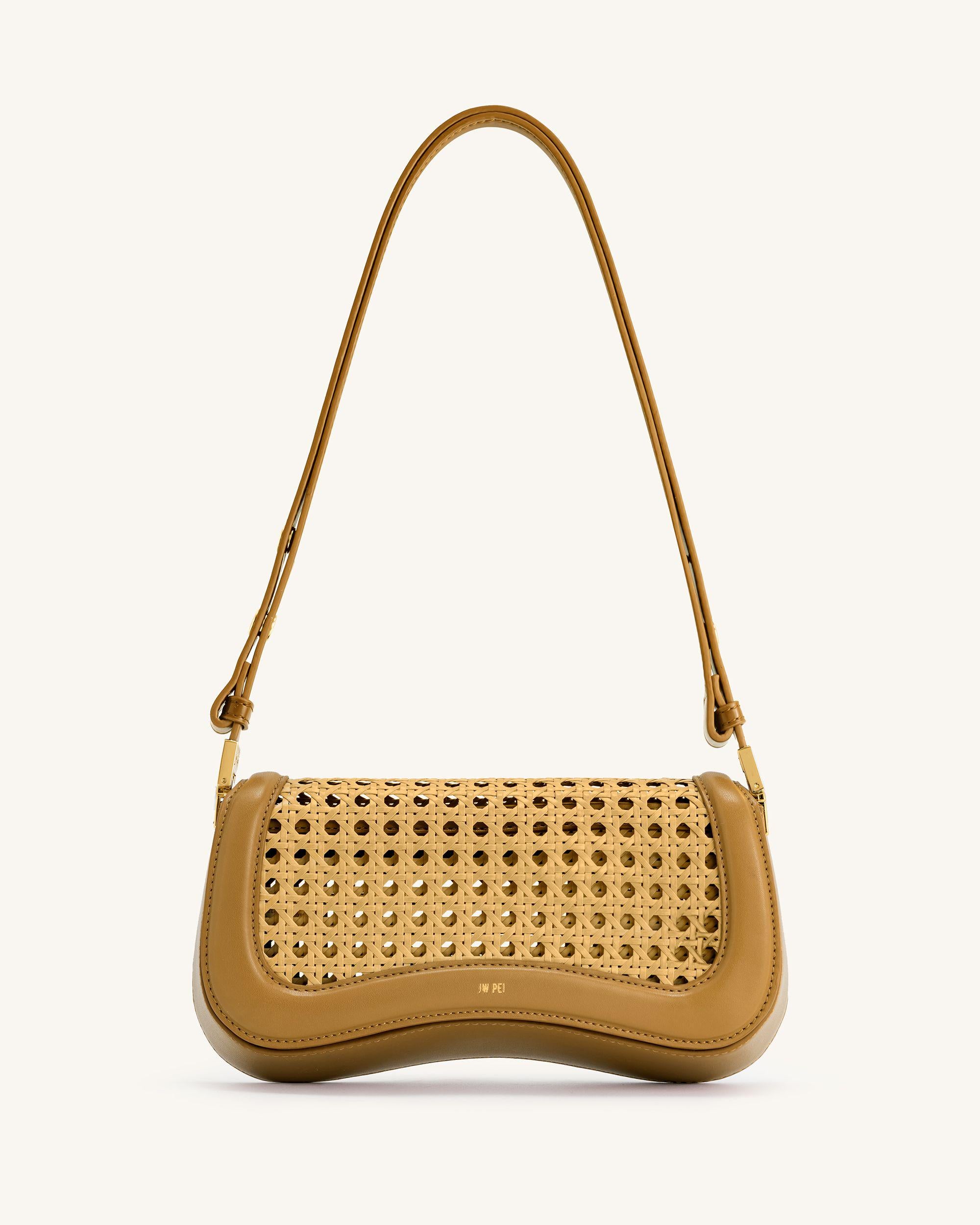 Joy Faux Bamboo Woven Shoulder Bag - Brown