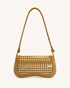 Joy Faux Bamboo Woven Shoulder Bag - Brown