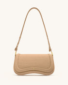 Joy Croc-Embossed Faux Suede Shoulder Bag - Beige
