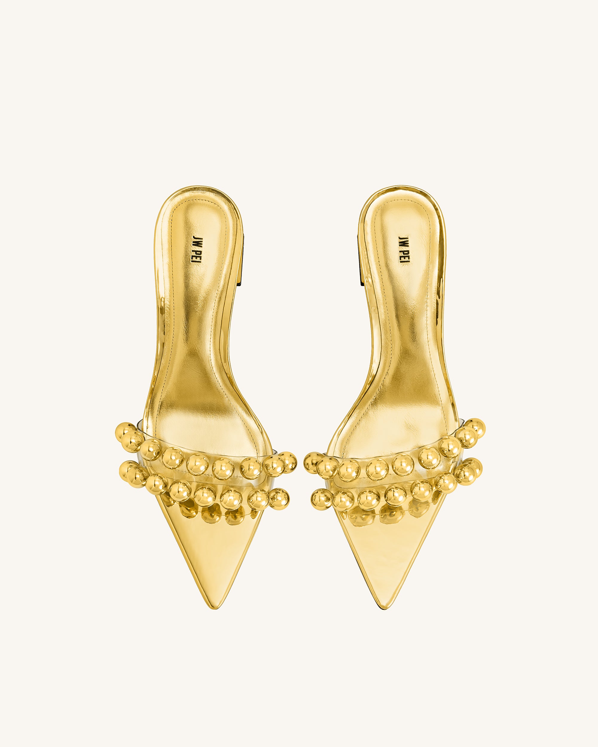 Gianna Beaded Strap Mules - Gold