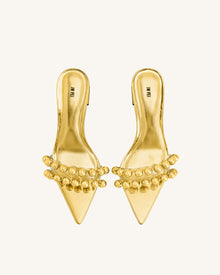Gianna Beaded Strap Mules - Gold