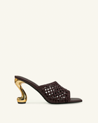 Hannah Woven Heel Mules - Burgundy