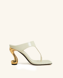 Hannah Quilted Thong Heel Mules - Ivory