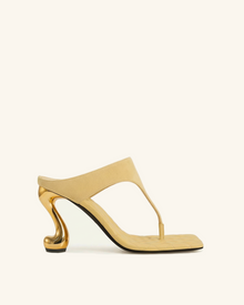 Hannah Quilted suede Thong Heel Mules - Yellow