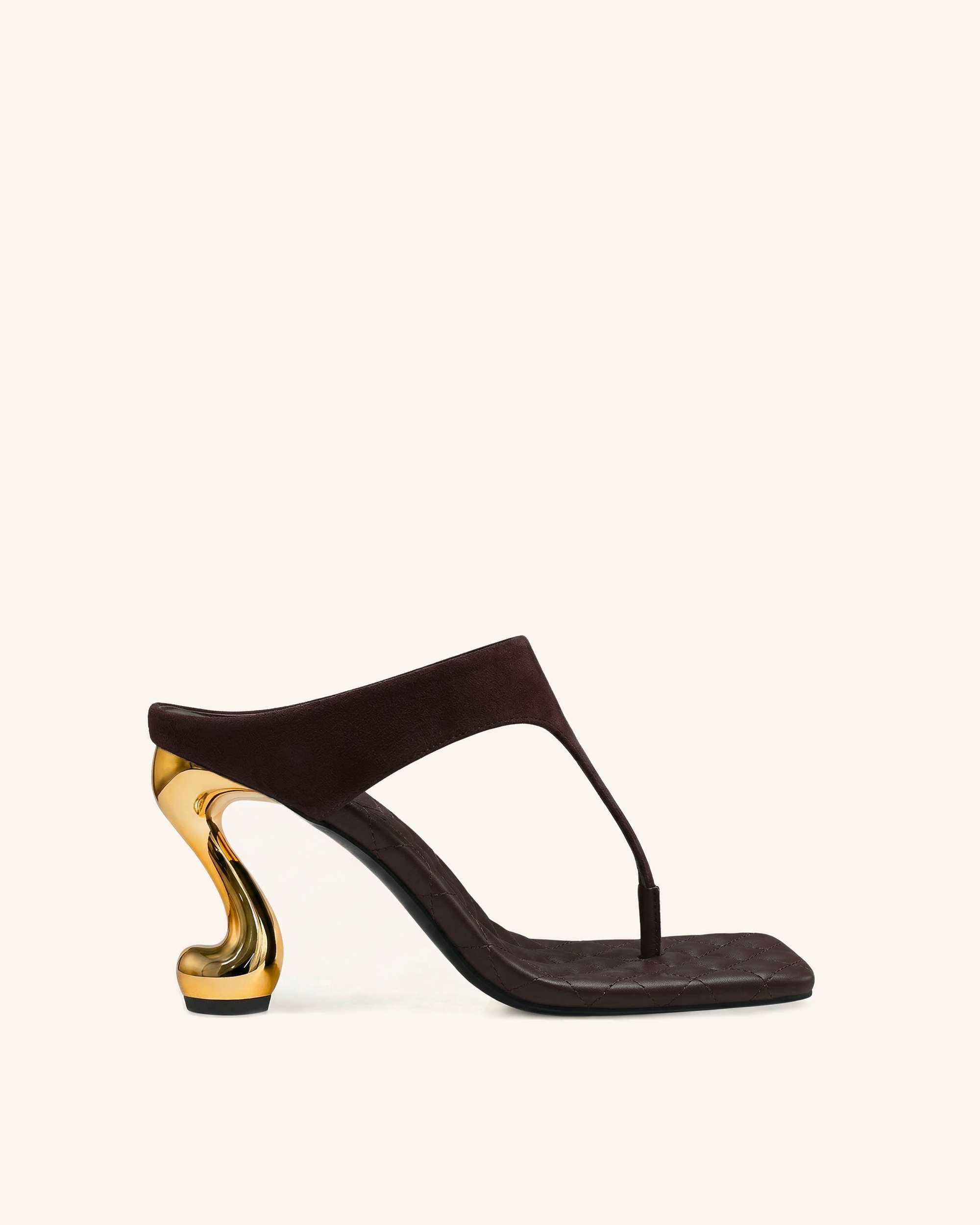 Hannah Quilted suede Thong Heel Mules - Deep Burgundy