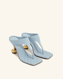 Hannah Quilted suede Thong Heel Mules - Blue